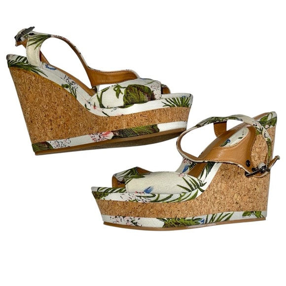 Lust For Life Floral Print Cork Wedge Sandals Sz 8 - Picture 6 of 7